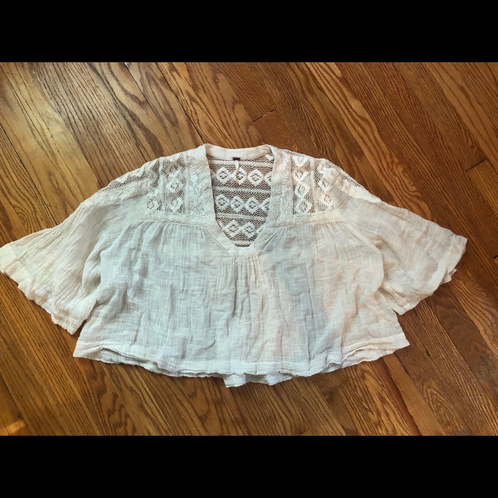 Free People crochet linen boho top - small